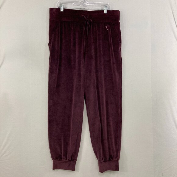 New Victoria's Secret size XL Velour Jogger Pants in Burgundy Slouchy Comfy - Picture 1 of 10